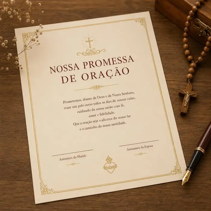 Documento Nossa Promessa de Oração com linhas de assinatura para ele e ela